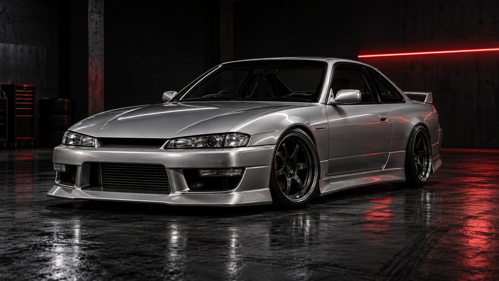 TGXDR drift coupe concept in a dark garage